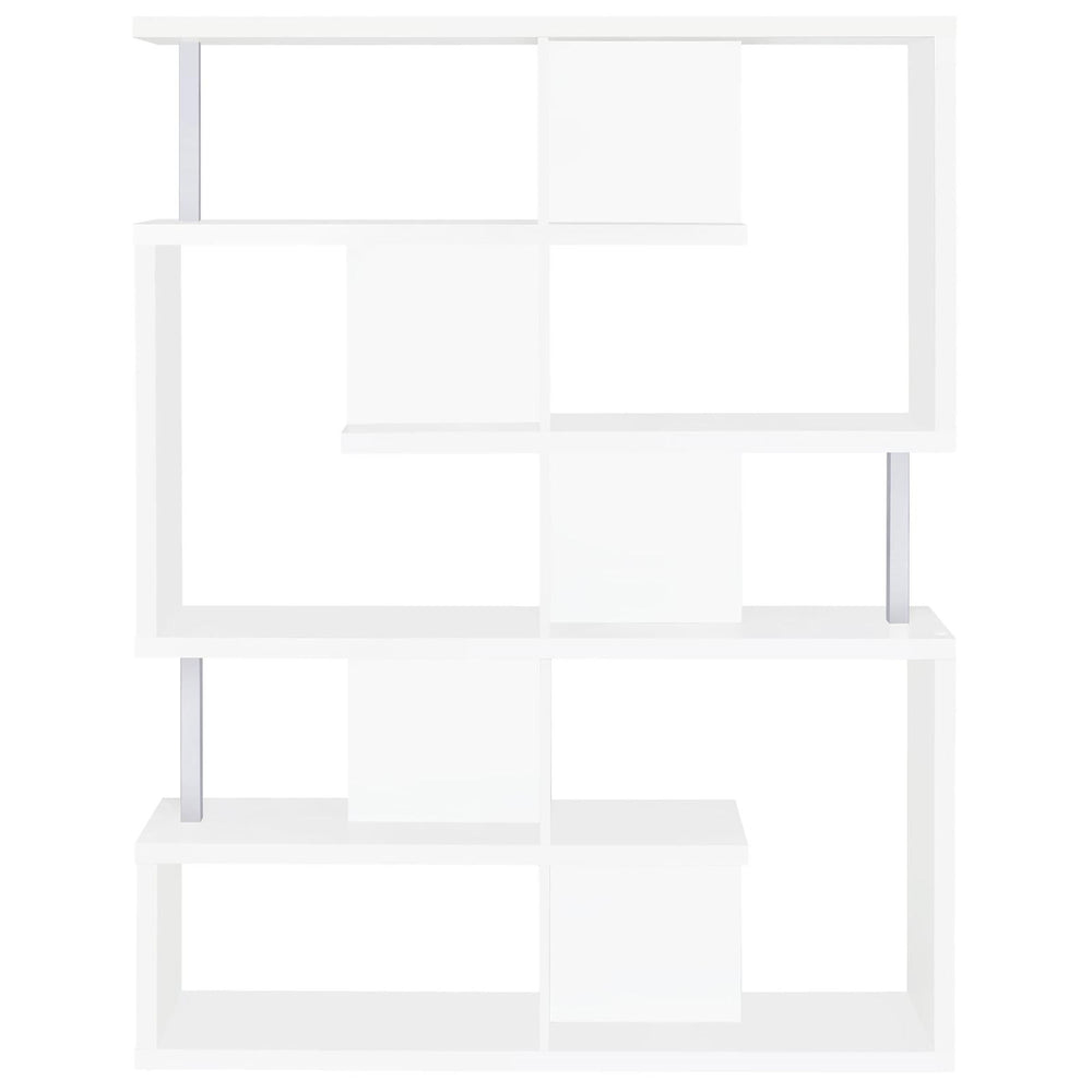 English Elm White 5-Tier Geometric Bookcase with Chrome Accents – Modern White Storage Shelves, 63.25"H Stylish Display for Books & Decor B062P153839