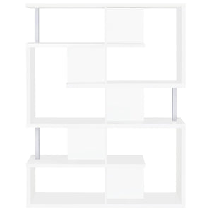 English Elm White 5-Tier Geometric Bookcase with Chrome Accents – Modern White Storage Shelves, 63.25"H Stylish Display for Books & Decor B062P153839