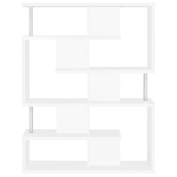 English Elm White 5-Tier Geometric Bookcase with Chrome Accents – Modern White Storage Shelves, 63.25"H Stylish Display for Books & Decor B062P153839