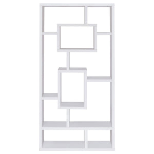 English Elm White Geometric 10-Shelf Open Back Bookcase with Interlocking Cubes Modern White Cappuccino Gray Finish B062P153818