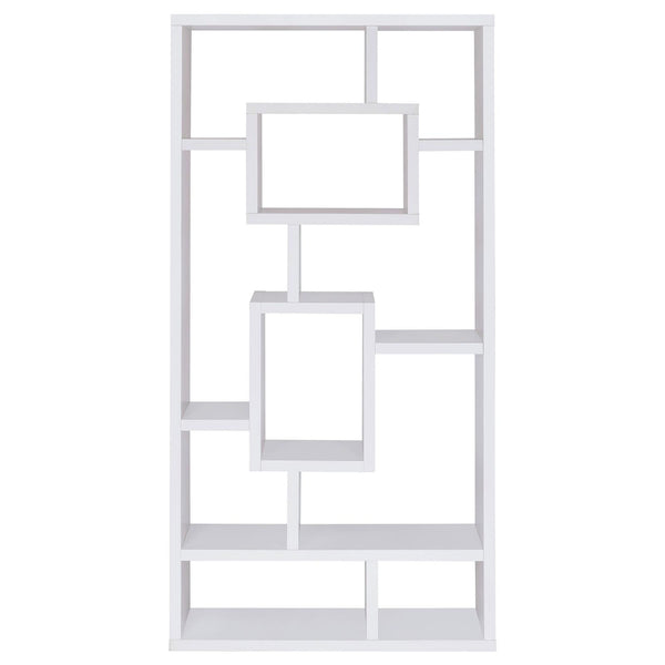 English Elm White Geometric 10-Shelf Open Back Bookcase with Interlocking Cubes Modern White Cappuccino Gray Finish B062P153818