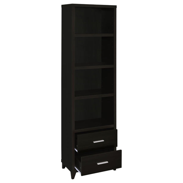 English Elm Cappuccino Modern Media Tower with 4 Open Shelves, 2 Drawers & Silver Pulls — Tall 76" Storage Unit B062P153829