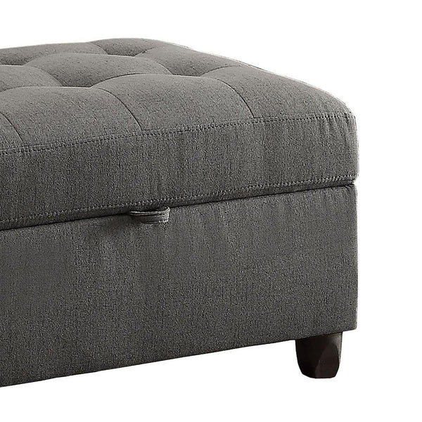 English Elm Grey Tufted Storage Ottoman with Hidden Interior, Linen-Look Upholstery, Black Legs, 33"W x 25"D x 19.5"H B062P153816