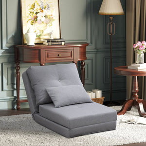 English Elm Convertible Flip Chair Floor Sofa Bed with 5-Position Backrest, Linen Upholstery, Pillows, Gray W2225P155598