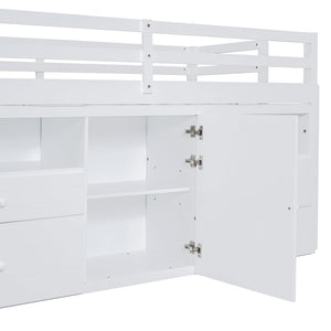 English Elm Twin Loft Bed with 4 Drawers Open Shelving and Cabinet for Kids Bedroom Storage White LT000762AAK