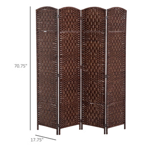 English Elm 6' Tall Wicker Weave 4 Panel Room Divider - Elegant Privacy Screen For Home & Office Spaces W2225P155592