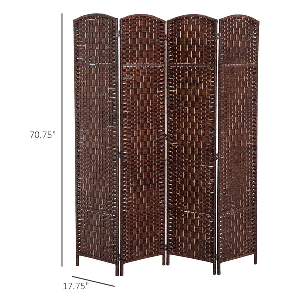 English Elm 6' Tall Wicker Weave 4 Panel Room Divider - Elegant Privacy Screen For Home & Office Spaces W2225P155592