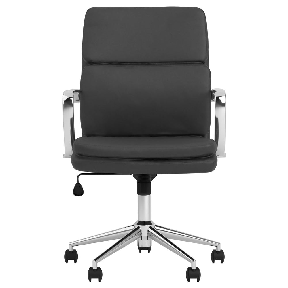 English Elm Black Modern Height-Adjustable Rolling Office Chair with Chrome Arms & Base, Sleek Seamed Leatherette Design B062P153791