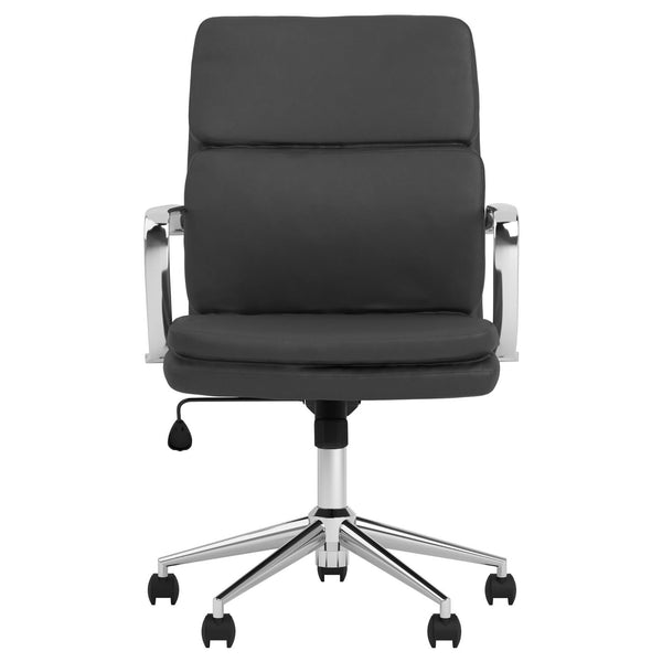 English Elm Black Modern Height-Adjustable Rolling Office Chair with Chrome Arms & Base, Sleek Seamed Leatherette Design B062P153791