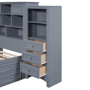 English Elm Twin Pine Wood Platform Bed with Integrated Cabinet and Spacious Drawer Storage System Gray LP000761AAE-1