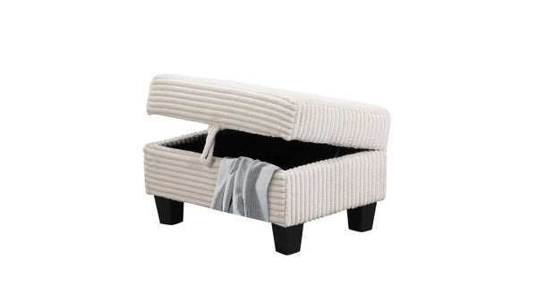 English Elm Modern Corduroy Sectional Sofa with Storage Ottoman, Drop-Down Tray, Plush Pillows, Wood Frame Elegance Cream B009S01291