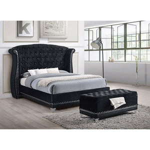 English Elm Black Tufted Trunk Velvet Storage Bench with Nailhead Trim, Mirrored Legs & Spacious Interior Glam B062P153844