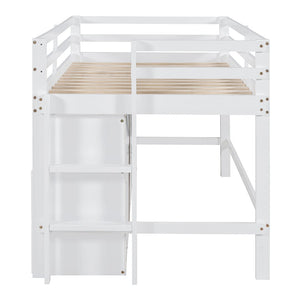 English Elm Twin Loft Bed with 4 Drawers Open Shelving and Cabinet for Kids Bedroom Storage White LT000762AAK