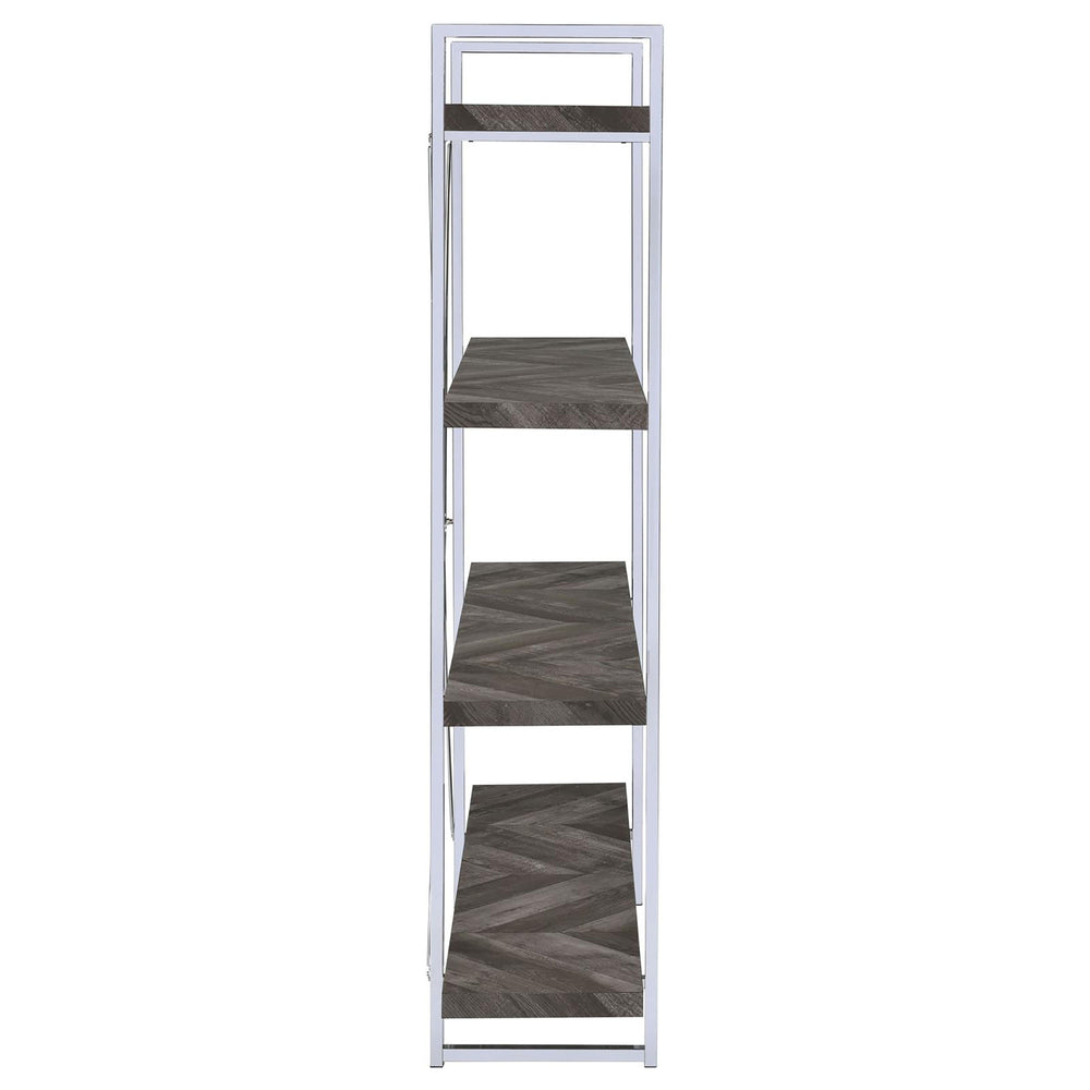 English Elm Rustic Grey Herringbone Bookcase with Industrial Metal Frame, 4 Full-Length Shelves, Stylish Storage B062P153825