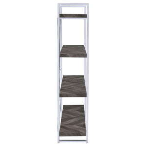 English Elm Rustic Grey Herringbone Bookcase with Industrial Metal Frame, 4 Full-Length Shelves, Stylish Storage B062P153825