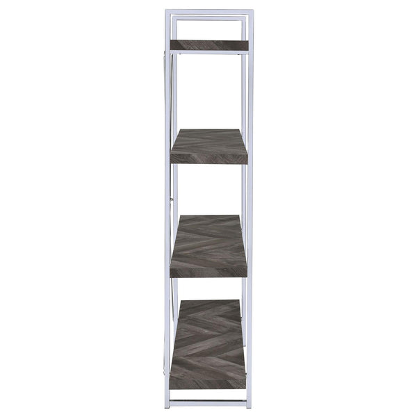 English Elm Rustic Grey Herringbone Bookcase with Industrial Metal Frame, 4 Full-Length Shelves, Stylish Storage B062P153825