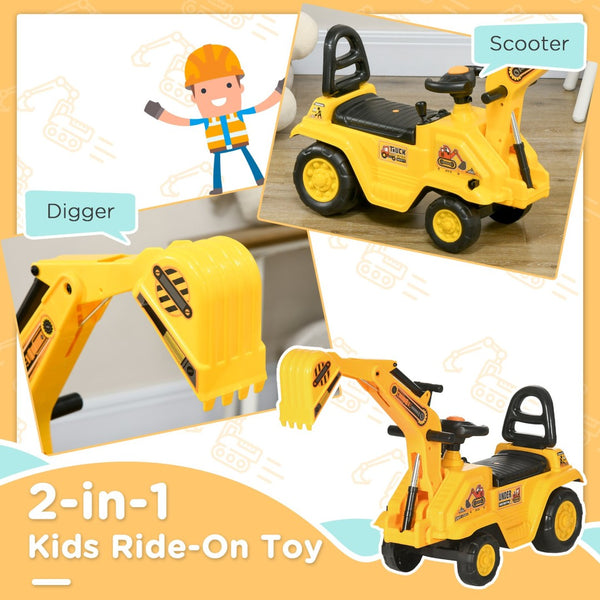 English Elm Ride on Excavator Toddler Scoot Toy with Bucket Horn and Under Seat Storage W2225P155628