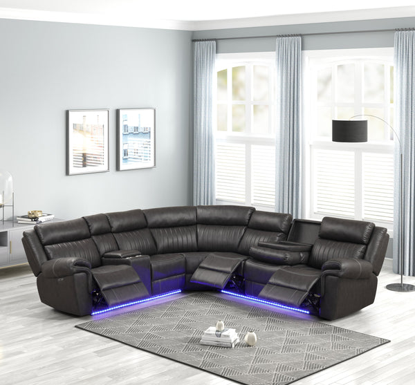 English Elm Modern Aviator Recliner Sectional Sofa with Bluetooth Speakers, Touchpad Control, Wireless Charging and LED Ambience Gray B009S01294