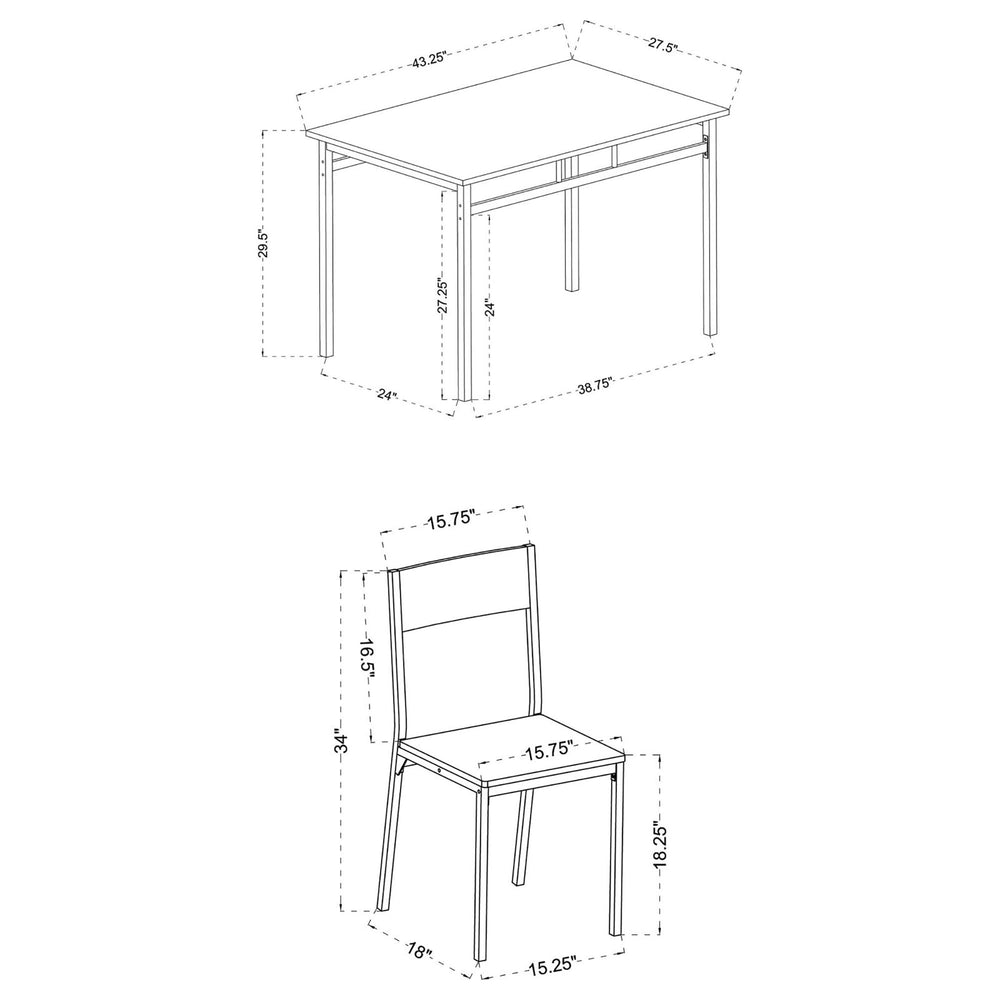 English Elm Dark Brown 5-Piece Dining Set with Matte Black Accents — Compact Transitional Table & 4 Chairs, Durable Metal PVC Finish, Space-Saving Design For Stylish Small Dining Rooms B062P153838