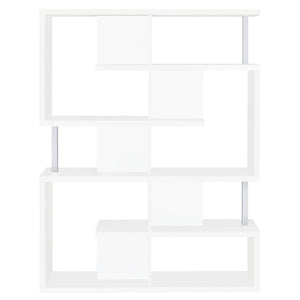 English Elm White 5-Tier Geometric Bookcase with Chrome Accents – Modern White Storage Shelves, 63.25"H Stylish Display for Books & Decor B062P153839
