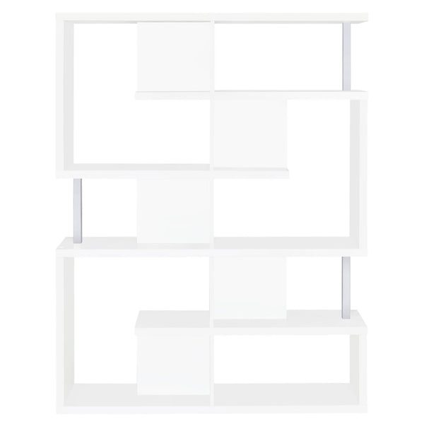 English Elm White 5-Tier Geometric Bookcase with Chrome Accents – Modern White Storage Shelves, 63.25"H Stylish Display for Books & Decor B062P153839