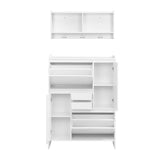 English Elm Multi-Functional Tipping Bucket Shoe Cabinet With Wall Cabinet, Space-Saving Design Foyer Cabinet With 2 Flip Drawers, Versatile Side Cabinet For Hallway, White