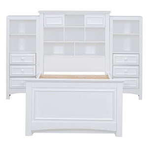 English Elm Twin Platform Bed with Vertical Storage Cabinet and 8 Under Drawer White Wood Frame LP000761AAK-2