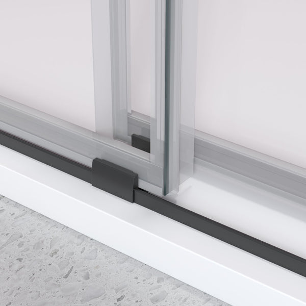 English Elm 44'' Frameless Double Sliding Shower Door Clear Tempered Glass Matte Black Hardware B133P156488