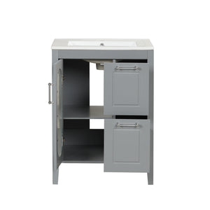 English Elm 24" Bathroom Vanity with Sink Solid Wood & Ceramic Top, Modern Freestanding Cabinet with Drawers Grey N725P351849E
