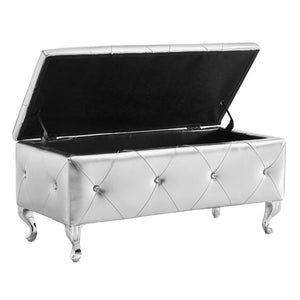 English Elm Upholstered Glam Storage Bench Faux Leather Crystal Tufted Lift Top Bedroom Seat W2268P146696