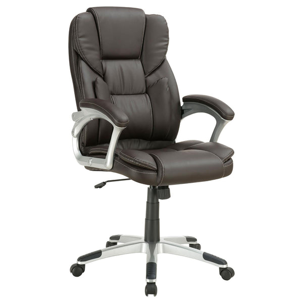English Elm Dark Brown Plush Mesh & Leatherette Swivel Office Chair with Curved Armrests, Silver Accents, Adjustable Tilt and Height — Sleek Transitional Design for Home Office Comfort B062P153795