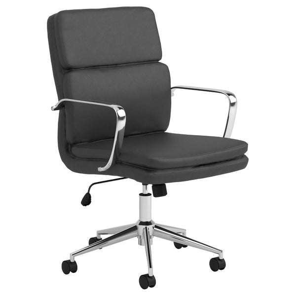 English Elm Black Modern Height-Adjustable Rolling Office Chair with Chrome Arms & Base, Sleek Seamed Leatherette Design B062P153791