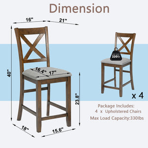 English Elm Counter Height Chairs Set Of 4 - Stylish Barstools With Padded Seats For Dining Room & Kitchen W1998126383