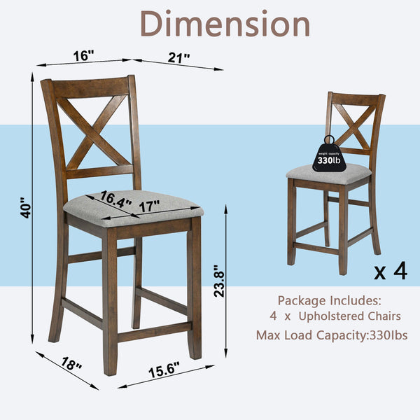 English Elm Counter Height Chairs Set Of 4 - Stylish Barstools With Padded Seats For Dining Room & Kitchen W1998126383