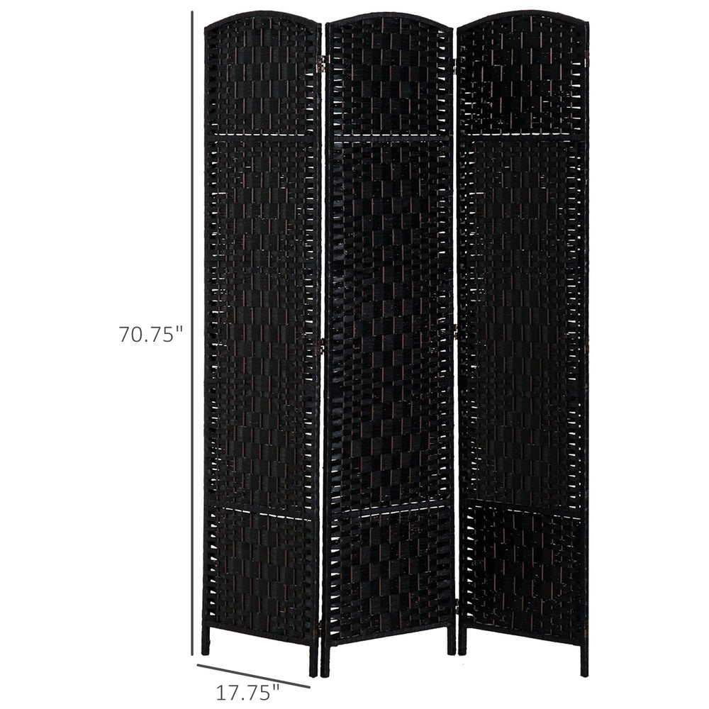 English Elm 6' Tall Wicker Weave Room Divider - Elegant 3-Panel Privacy Screen With Adjustable Hinges, Black Finish W2225P155589