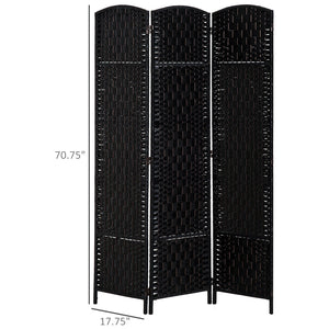 English Elm 6' Tall Wicker Weave Room Divider - Elegant 3-Panel Privacy Screen With Adjustable Hinges, Black Finish W2225P155589