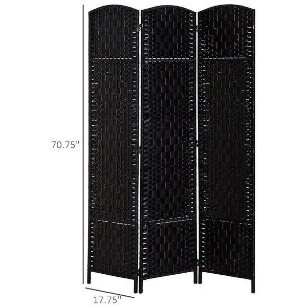 English Elm 6' Tall Wicker Weave Room Divider - Elegant 3-Panel Privacy Screen With Adjustable Hinges, Black Finish W2225P155589