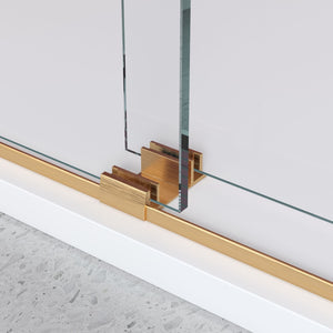 English Elm 68'' Frameless Double Sliding Shower Door Tempered Glass Brushed Gold Spa Bath B133P156473