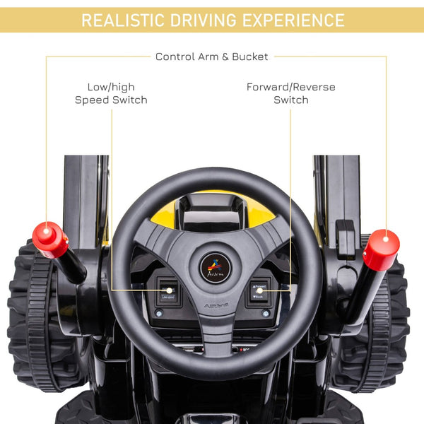 English Elm 6v Kids Electric Ride on Excavator with Adjustable Bucket Realistic Sounds Headlights W2225P155642
