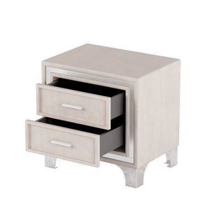 English Elm Mid Century Nightstand Velvet 2-Drawer Bedside Table with Metal Legs, Retro Space-Saving Storage and Durable Finish Beige 23.5 L x 19 W x 17 H N733P183659A