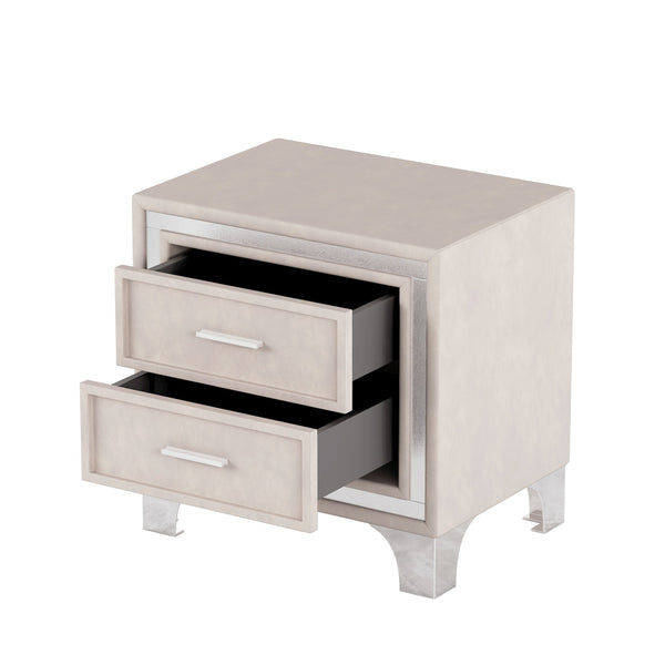 English Elm Mid Century Nightstand Velvet 2-Drawer Bedside Table with Metal Legs, Retro Space-Saving Storage and Durable Finish Beige 23.5 L x 19 W x 17 H N733P183659A