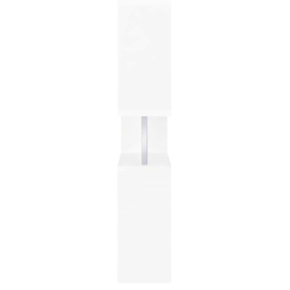 English Elm White 5-Tier Geometric Bookcase with Chrome Accents – Modern White Storage Shelves, 63.25"H Stylish Display for Books & Decor B062P153839