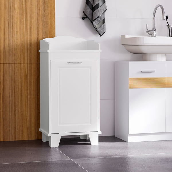 English Elm 31" Tilt Out Laundry Hamper Floor Cabinet with Pull-Out Basket, White Bathroom Organizer, 66 lb Capacity, Space-Saving Design W2225P155593