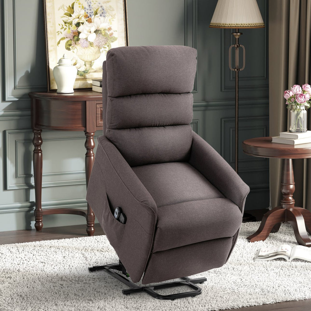 English Elm Electric Power Lift Recliner Chair with Remote Control, Linen-Feel Upholstery, Pocketed Comfort Brown W2225P155577