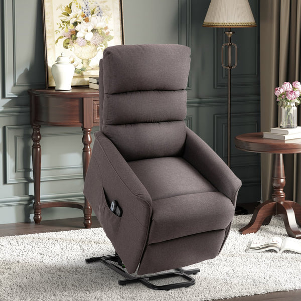 English Elm Electric Power Lift Recliner Chair with Remote Control, Linen-Feel Upholstery, Pocketed Comfort Brown W2225P155577