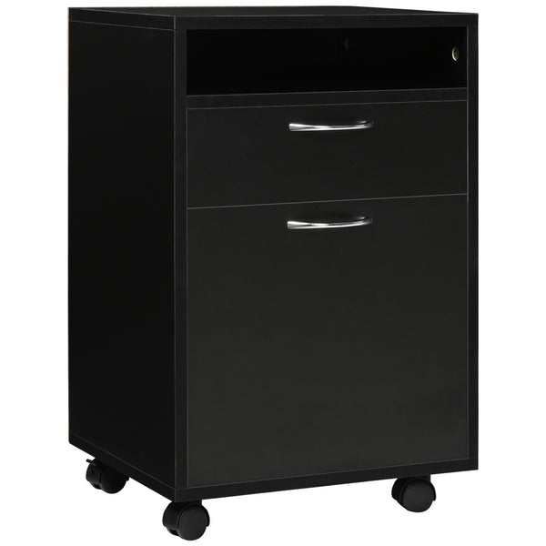 English Elm Mobile Mobile Storage Cabinet Organizer with Drawer & Door, Mobile Printer Stand on Castors, Sleek Black W2225P155582
