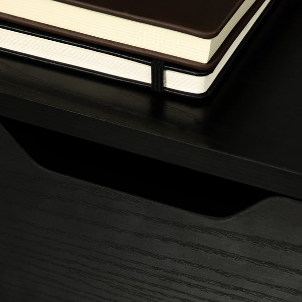 English Elm 3 Drawer Office Storage Cabinet with Locking Casters, Under-Desk Black Wood Grain Organizer, Compact and Mobile W2225P155597