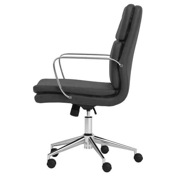 English Elm Black Modern Height-Adjustable Rolling Office Chair with Chrome Arms & Base, Sleek Seamed Leatherette Design B062P153791