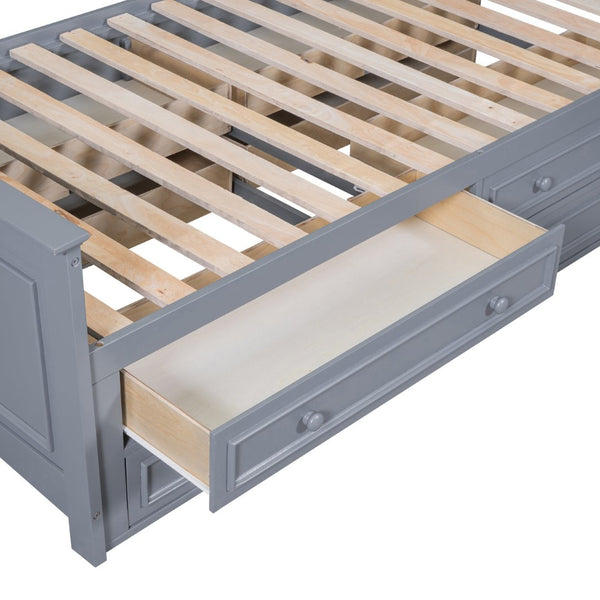 English Elm Twin Pine Wood Platform Bed with Integrated Cabinet and Spacious Drawer Storage System Gray LP000761AAE-1