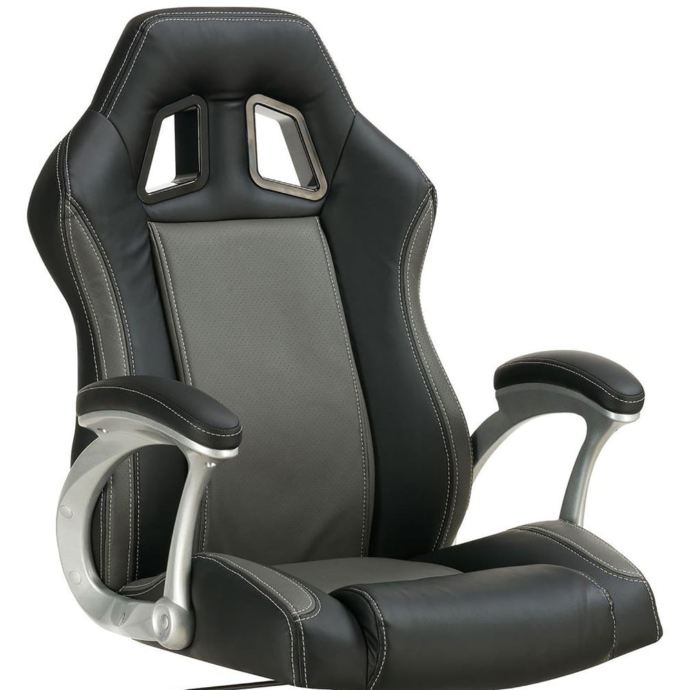 English Elm Black Ergonomic Swivel Office Chair With Lumbar Support, Chrome Accents & Stylish Grey Padding B062P153800